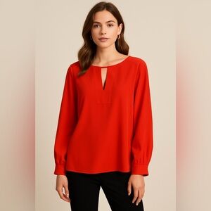 J.Crew Red Long Sleeve Blouse Women’s Size L Polyester Flowy Top